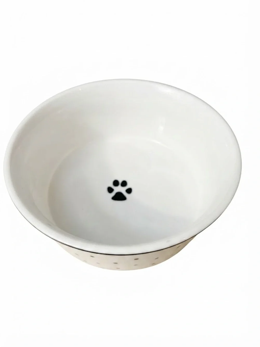 Fido’s Diner Ceramic Polka Dot Pet Bowl with Paw Print - EUC